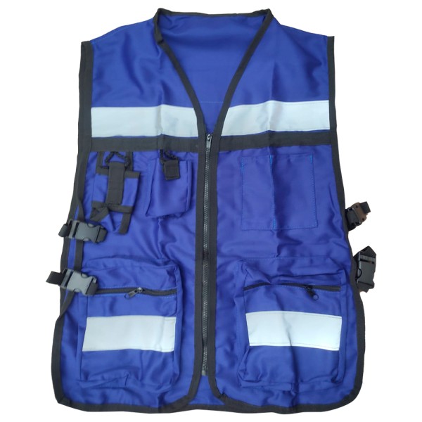 Chaleco Brigadista Azul Reflejante con Bolsa
