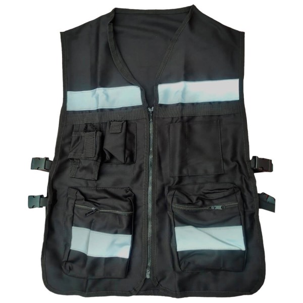 Chaleco Brigadista Negro Reflejante con Bolsa