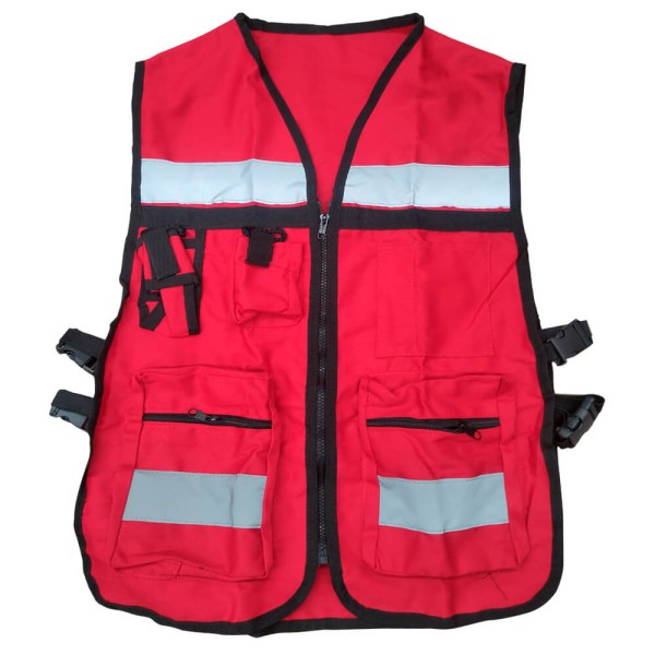Chaleco Brigadista Rojo Reflejante con Bolsa