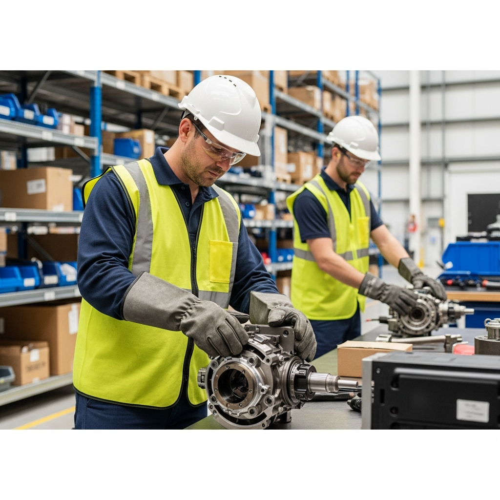 Trabajadores usando equipo de protección personal GRM